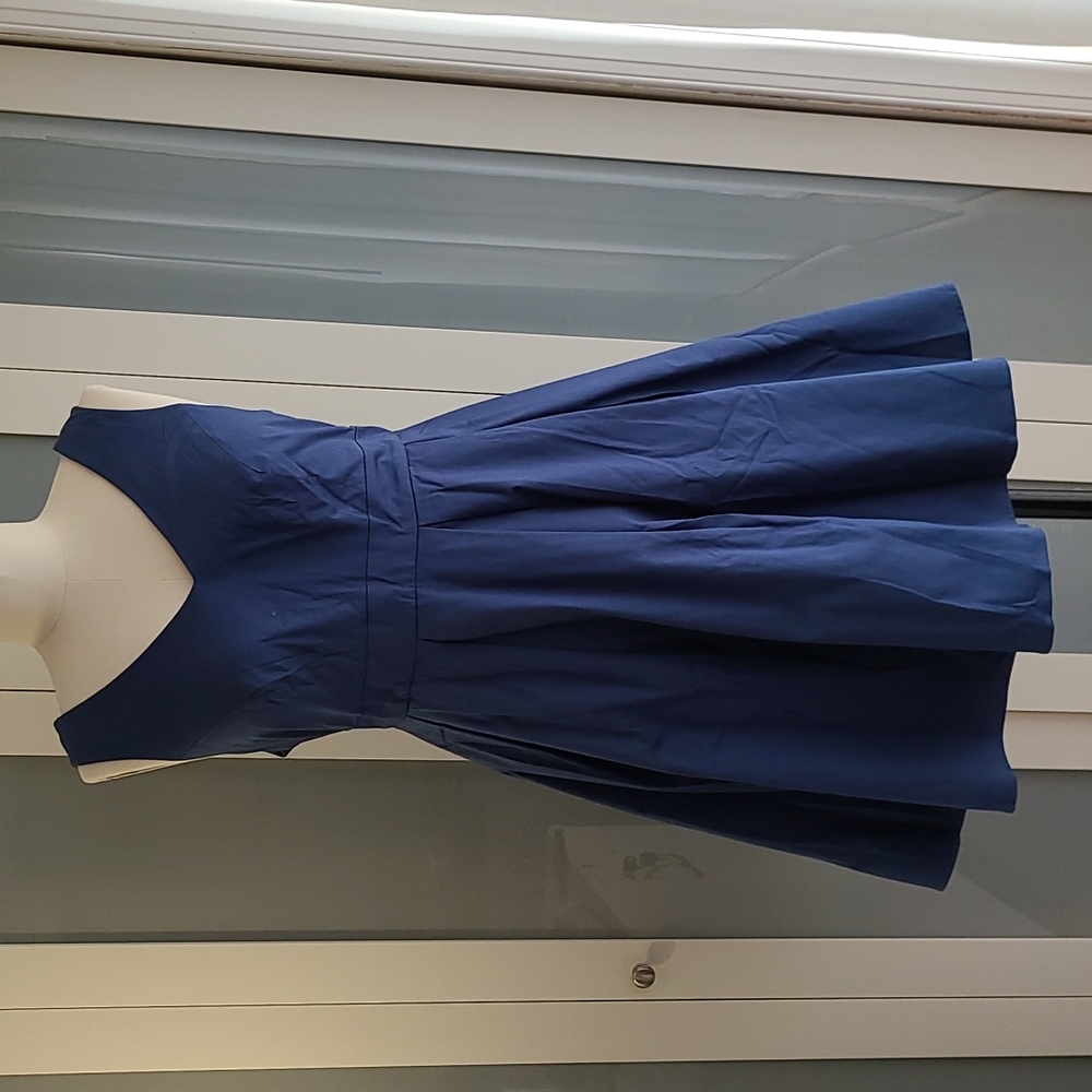 Steel Blue Pleated Dress with Pockets
